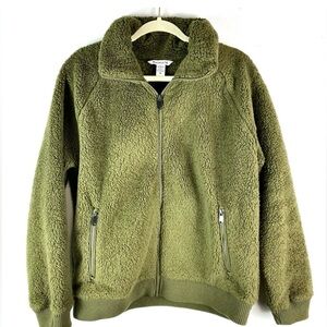 Athleta Medium Olive Green Teddy Full Zip Sherpa Jacket